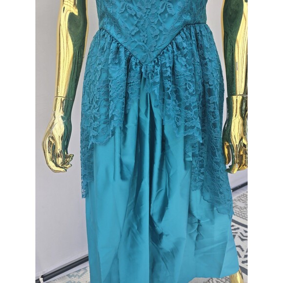 VTG 80s Loralie Blossoms Puff Sleeve On Off Shoulder Lace Dress 12 M - Picture 4 of 9